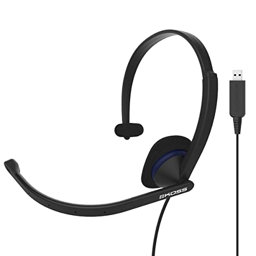Review Product Koss CS195 USB Single-Sided On-Ear Communication Headset, Noise-Cancelling Electret Microphone, Flexible Microphone Arm, Wired with USB Plug, Black