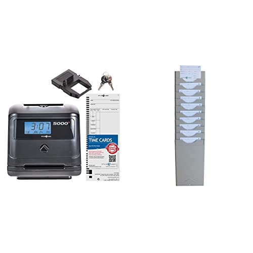 Pyramid Time Systems, Model 5000 Auto Totaling Time Clock, Handles Up To 100 Employees, Made In Usa, Black & 400-10 Time Card Rack, 10 Pockets, Easily Expands To Hold Up To 10 Time Cards #TOP23