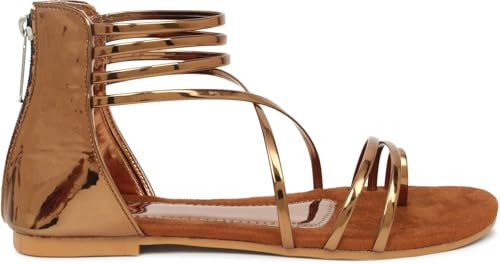Image of Action Women's Bronze Gladiator Flat Sandals with Suede Sole & Multiple Straps