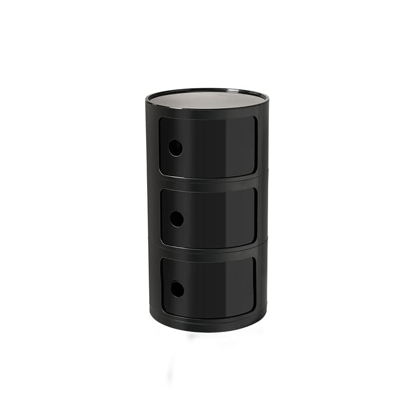 Nordic Modern Bedside Cabinet With Drawers & Sliding Door - For Bedroom Round Bedside Table 2/3/4 Tier Plastic Nightstand Storage Unit Chest