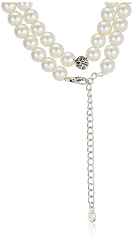 Estele Rhodium Plated Pearl Line Necklace with White Pearls and Fireballs for Women - Image 3