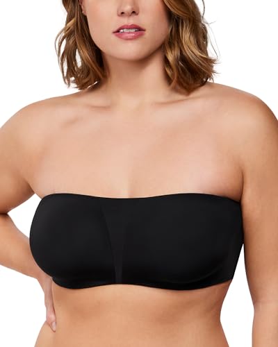 Image of HSIA Strapless Bra for Big Bust Women, Plus Size Full Coverage Bandeau Fiery Bra Anti-Slip Underwire Support for Large Breast Soft Black