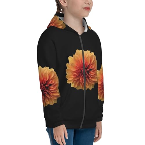 Orange Dalia Kids Pullover Hoodies Boys Zip Up Sweatshirts Girls Athletic Clothes with Pocket4