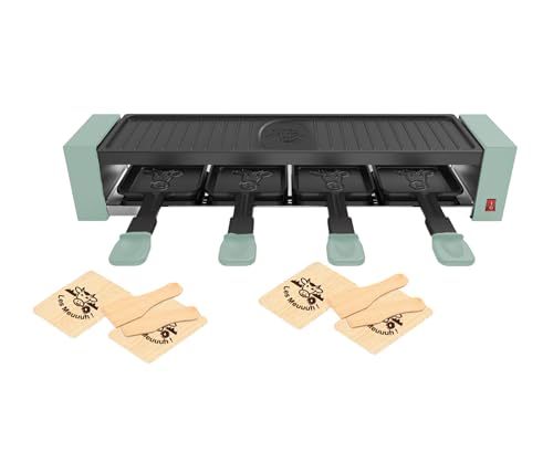 LITTLE BALANCE 8943 Raclette 4 Meuuuh...!, Appareil à raclette, Jusqu'4 personnes, Grill amovible, 4 spatules + 4 planchettes Meuuuh, Sans PFAS, Antiadhésif, 800W, Sapin