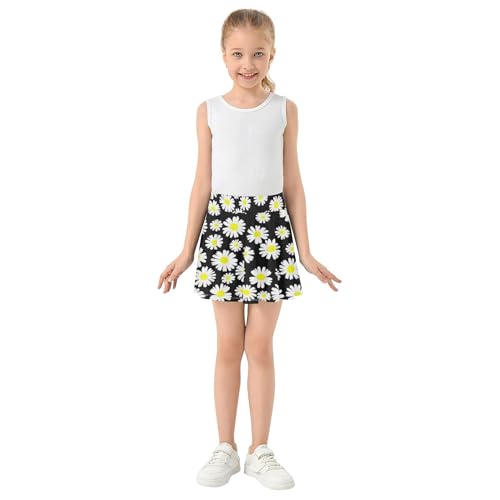Joisal White Daisies Black Girls' Shorts Athletic Skorts Tennis Skirts for Kids Colored Girl Skort 3t3