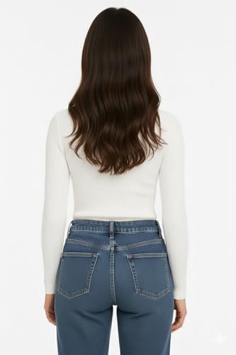 Image of Women Ribbed High Neck Full Sleeve Pullover Sweater|Solid Stretchable Slim Fit Winter Wear Top for Casual & Office Use