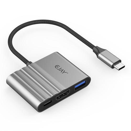 EJAY USB C to HDMI Adapter, 4K 30Hz HDMI to USB C Hub with 100W PD and USB 3.0 Port, Multiport Digital AV Converter for MacBook Pro/Air, iPad, Tablets, Switch, TV, Monitor and More