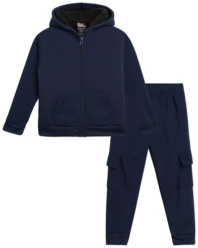 Quad Seven Toddler Boys Sweatsuit Set - 2 Piece Sherpa Fleece Lined Zip Up Boys Hoodie and Cargo Sweatpants (Sizes: 2T-7), Size 7, Navy