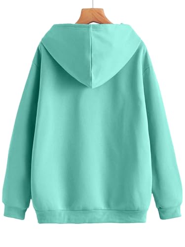 Image of JUNEBERRY Cotton Poly Fleece Oversized Fit Black, Green, Magenta, Mustard, Orange, Purple, Blue, Off White & Grey Graphic Printed Full Sleeve Hoodie for Women