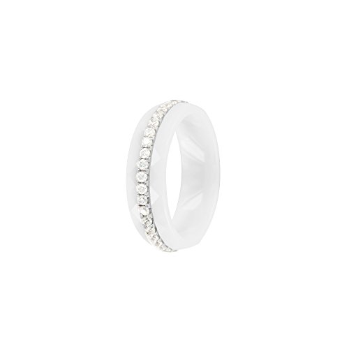 Jouailla - Bague céramique blanche argent 925/1000e rhodié et oxydes de zirconium - (Taille: 52)