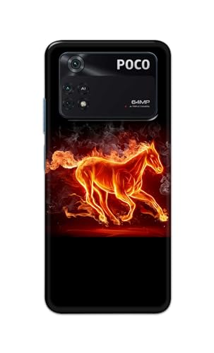 Image of PRINTFIDAA Plastic Printed Hard Back Cover Case For Mi Poco M4 Pro 4G Back Cover (Fiery Horse) -112, Multicolor