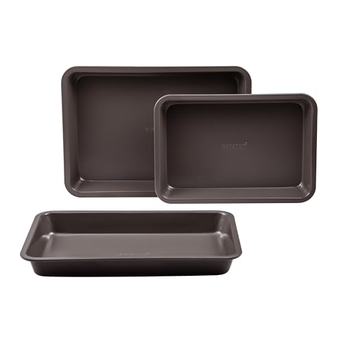 BERGNER - Set de 3 Bandejas para el Horno - Fuentes Rectangulares para el Horno de Extrema Resistencia - Fabricados en Acero Antiadherente - Apto para Horno y Lavavajilla, 4,5 cm | 25 cm | 34,3 cm