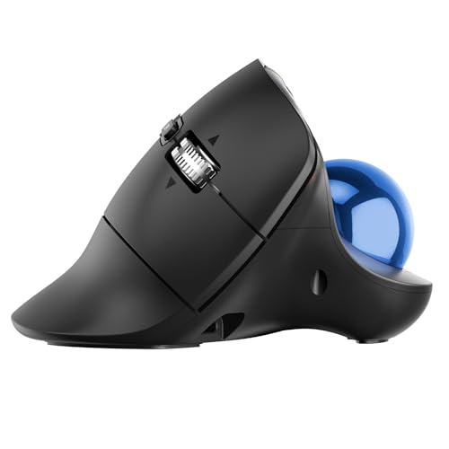 Nulea M514 Ratón Trackball Vertical, Ergonómico Inalámbrico con Control de Pulgar y Cliques Silenciosos, Conexión a 3 Dispositivos (Bluetooth & USB), Recargable para PC/Mac/Laptop/Tablet, Azul