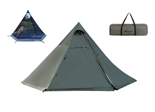 【MR. NOMADS】 ワンタッチテント ピラミッド型 キャンプ 大型 【4~6人用】 超簡単設営テント UVカット 紫外線防止 日よけ 二重層 撥水加工 メッシュスクリーン (室内370×370×220cm) (TT004 オリーブ)