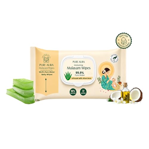 Image of Pure Aura Baby Mulayam Wipes 72 Pulls, Pack of 2 - Doctor Recommended 99.9% Pure Water Wipes with Aloe Vera | Ultra Soft, Thick & Plant-Based | Gentle for Newborns & Sensitive Skin