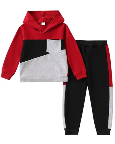 Image of Boys Sweatsuit Long Sleeve Color Block Hoodie Sweatshirt and Jogger Pants 2PC Sets Fall Clothes (Sizes: 4-8)