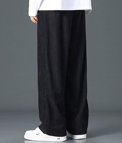 Men's Corduroy Pants Elastic Waist Drawstring Baggy Pants Fashion Loose Casual Long Trousers with Pockets3