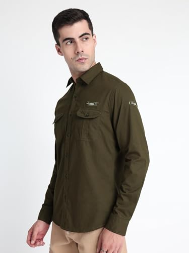 Image of Beyoung Dark Olive Urban Shirt for Men