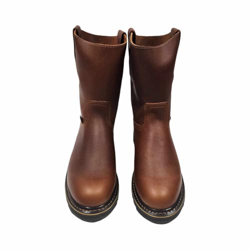 Dona Michi Men's Best Work Boots Brown light W. Pull On Leather oil slip resistant rubber sole3