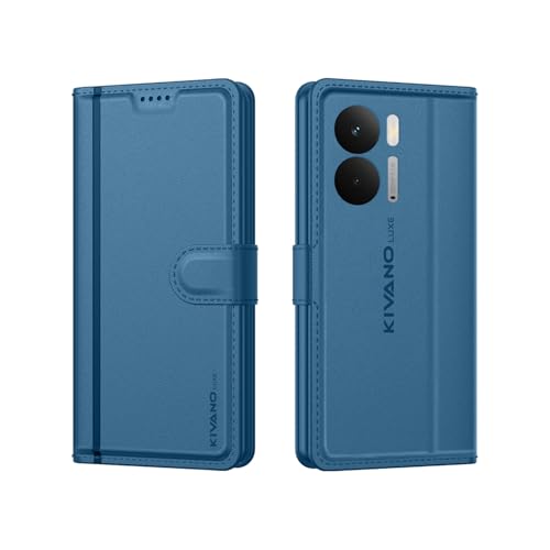 Image of KIVANO LUXE Compatible for Realme P3 5G Luxury Handmade Leather Magnetic Flip Folio Case | Card Holder & Kickstand | Slim Protective Cover | Unisex - Blue
