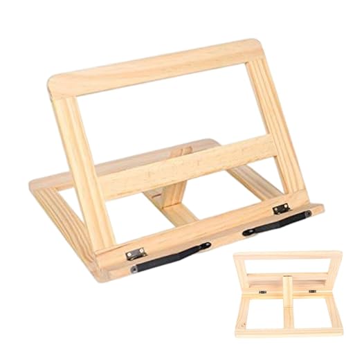 Zuasdvnk Porta ricettario in legno, porta di ricette per bancone da cucina | Porta tratti di ricette in legno con ripiano per libro di cucina pieghevole | Battere da scrivania portatile