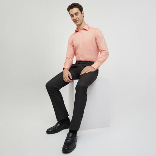 Image of Raymond Men's Slim Fit Solid Pattern Pure Cotton Semi Cut Away Collar Full Sleeve Formal Shirt