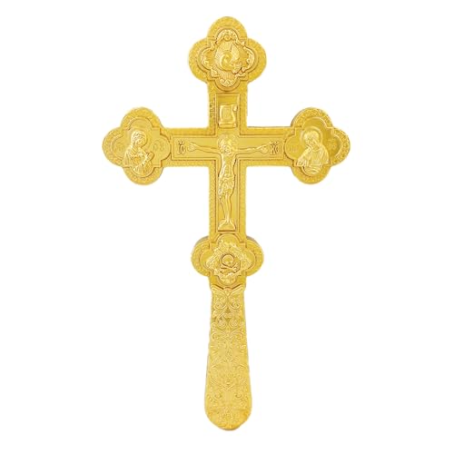 RZRHMUHN Croce ortodossa, crocifisso in metallo, croce russa ortodossa tenuta in mano, chiese, matrimoni, funerali, 21,9 x 12,4 cm (oro)