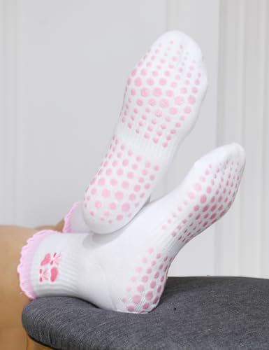 Image of Pilates Grip Yoga Socks For Women Barre Socks Cute Athletic Non Slip Sock | Soft cotton, breathable Non-slip grip sole Ruffle embroidery design For pilates barre yoga Cute women's gift