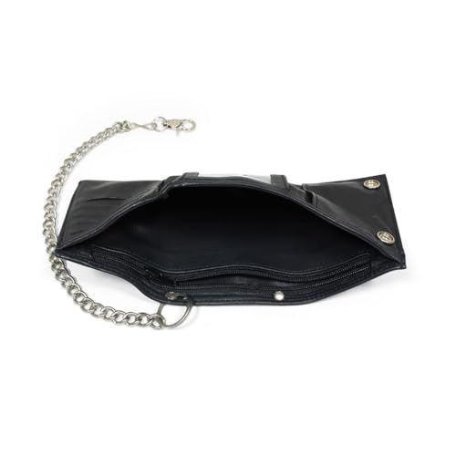 GARGOYLE BELLS Mens Wallet with Anti-Theft Chain Genuine Leather Black Tirfold Biker Motorcycle Wallet Card Holder Coin Pocket2