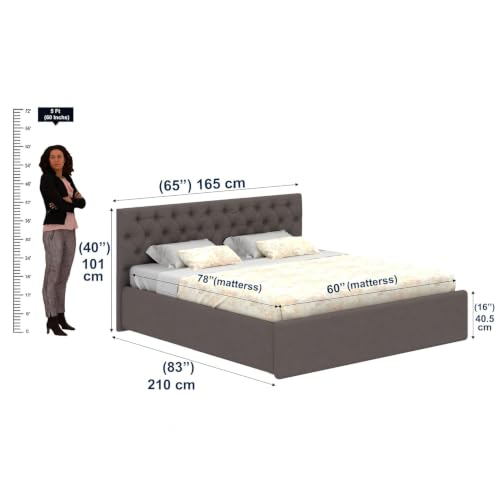 Image of Ganpati Arts Solid Sheesham Wood Upholstered Queen Size Bed with Box Storage and Tufted Headboard | Durable Wooden Double Bed Cot Palang for Bedroom, Hotels and Home Furniture (Grey-1 Year Warranty)