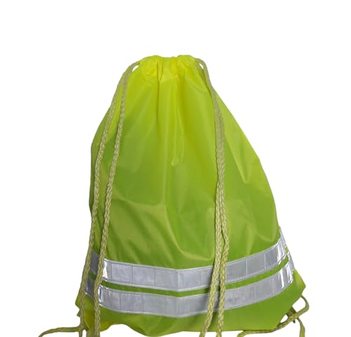 Hi Vis Yellow Reflective Drawstring Bag Rucksack Gymsac Safety PPE Work Cycling Hiking, Kids Adults Unisex (Hi Vis Yellow)