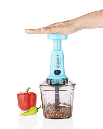 ARURA (Lable) 6 Blades Push Chopper Plastic Quick Chef Vegetable and Fruit Cutter Chopper with Easy Push and Close Button – 1100ML (Multi Color Handle)