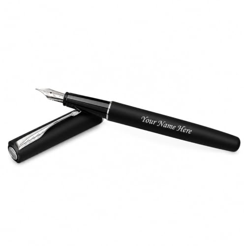 Image of SAVRI Personalized Parker Matte Black Fountain Pen with Silver Clip | Name Engraved Pen | Writing Gift for Boss, Office, Birthday & Anniversary | Customized Fountain Pen for Professionals, Students