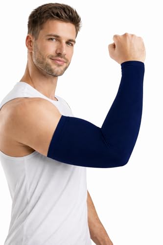 Image of ZaySoo Unisex Compression Arm Sleeves for Sports, UV Protection, Sweat Absorbent Stretchable Arm Covers for Cycling, Cricket, Running, Gym & Outdoor Activities (1 Pair)