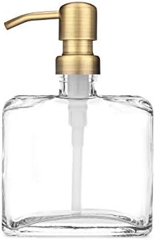 Rail19 Urban Square Recycled Glass Soap Dispenser with Metal Pump, 8.5oz (Farmhouse Brass)