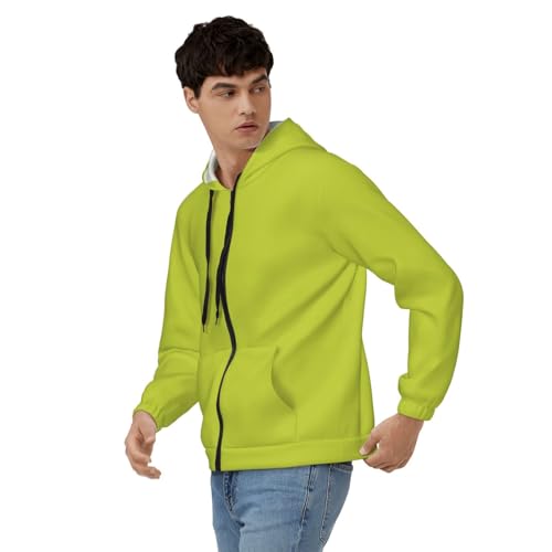 Men'S Lightweight Zip Up Hoodie Oliveganlan Yellow Green Printed Long Sleeve Hooded Sweatshirt Slim Fit Jacket3