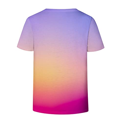 Gradient Tops Women Dressy Casual Summer Gradient Blouse Crewneck Short Sleeve Casual Loose Fit Tshirts Tops Purple #TOP3