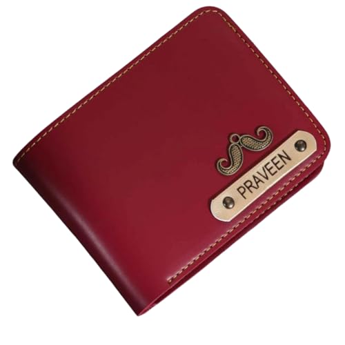 Image of Men's Vegan Leather Personalized Customised Print Wallet with Customized Name | Customizable with Name | Birthday Gift for Him (Wine)