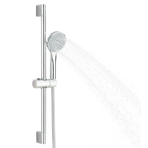 Hevenaov Juego de ducha con alcachofa de mano de acero inoxidable, barra de ducha de 62 cm con soporte para cabezal de ducha, barra de ducha con manguera de 1,5 m, sistema de ducha de 5 tipos de Hevenaov Juego de ducha con alcachofa de mano de acero inoxidable, barra de ducha de 62 cm con soporte para cabezal de ducha, barra de ducha con manguera de 1,5 m, sistema de ducha de 5 tipos de