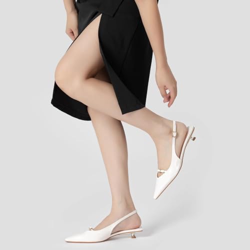 Lryweisy Women's Slingback Kitten Heels Comfortable Low Heel Pump White4