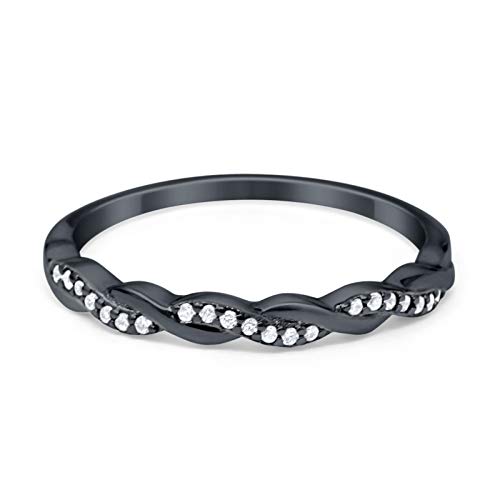 Blue Apple Co. Half Eternity Infinity Twisted Band Ring Round Cubic Zirconia 925 Sterling Silver Choose Color (Black- Tone -Silver, 9)