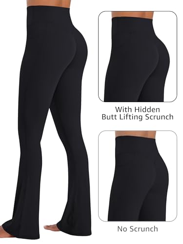 Sunzel No Front Seam Flare Leggings for Women with Pockets Hidden Butt Lifting Scrunch Tummy Control Mini Flared Yoga Pants3