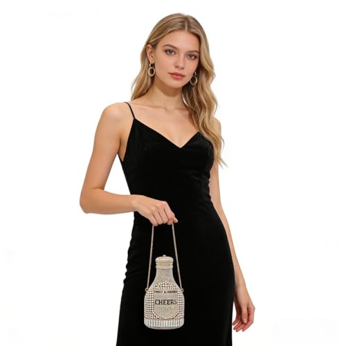Image of Rhinestone Champagne Bottle Clutch, Luxury Evening Bag for Women
