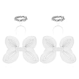 Darware Angel Wings and Halo Sets (2 Sets); Dress up Costumes for Christmas Pageants, Halloween, Creative Play and More White, Silver