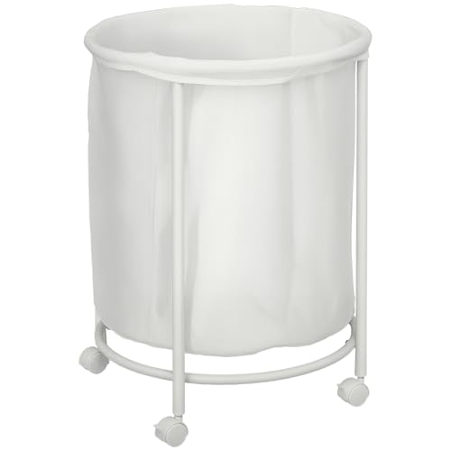 HOMCOM 100L Rolling Laundry Basket on Wheels, 50cm Round Laundry Hamper with Removable Bag and Steel Frame for Bedroom, Bathroom, Laundry Room, Cream White