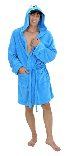 Sesame Street Cookie Monster Plush Robe for Adults, Fleece Bath Robe with Hood for Men & Women, Belt Tie, Pockets, S-M-L-XL2