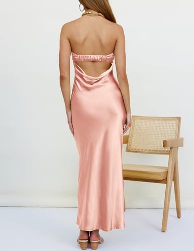 Image of MEROKEETY Women's Summer Satin Strapless Bodycon Dress 2026 Backless Tube Wedding Guest Cocktail Formal Party Maxi Dresses