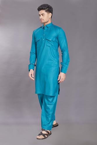 Image of DIVISIVE Men's Cotton Blend Pathani Kurta Pyjama Set