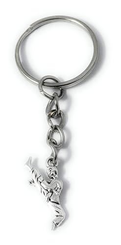 FizzyButton Gifts Karate Judo Martial Arts Keyring Key Ring with Silver Tone Charm and Silver Tone Keychain