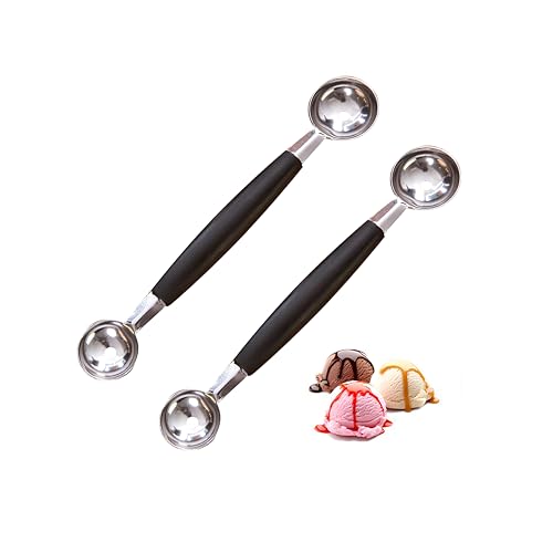 2 PCS Paquet de Cuillère À Boule de Melon À Fruits Double Face, 18 cm Cuillère Parisienne de Melon 2 en 1 Cuillère À Boule en Acier Inoxydable